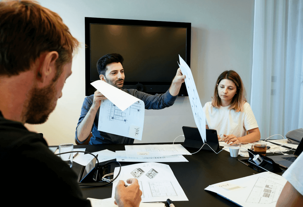 Team going through plans