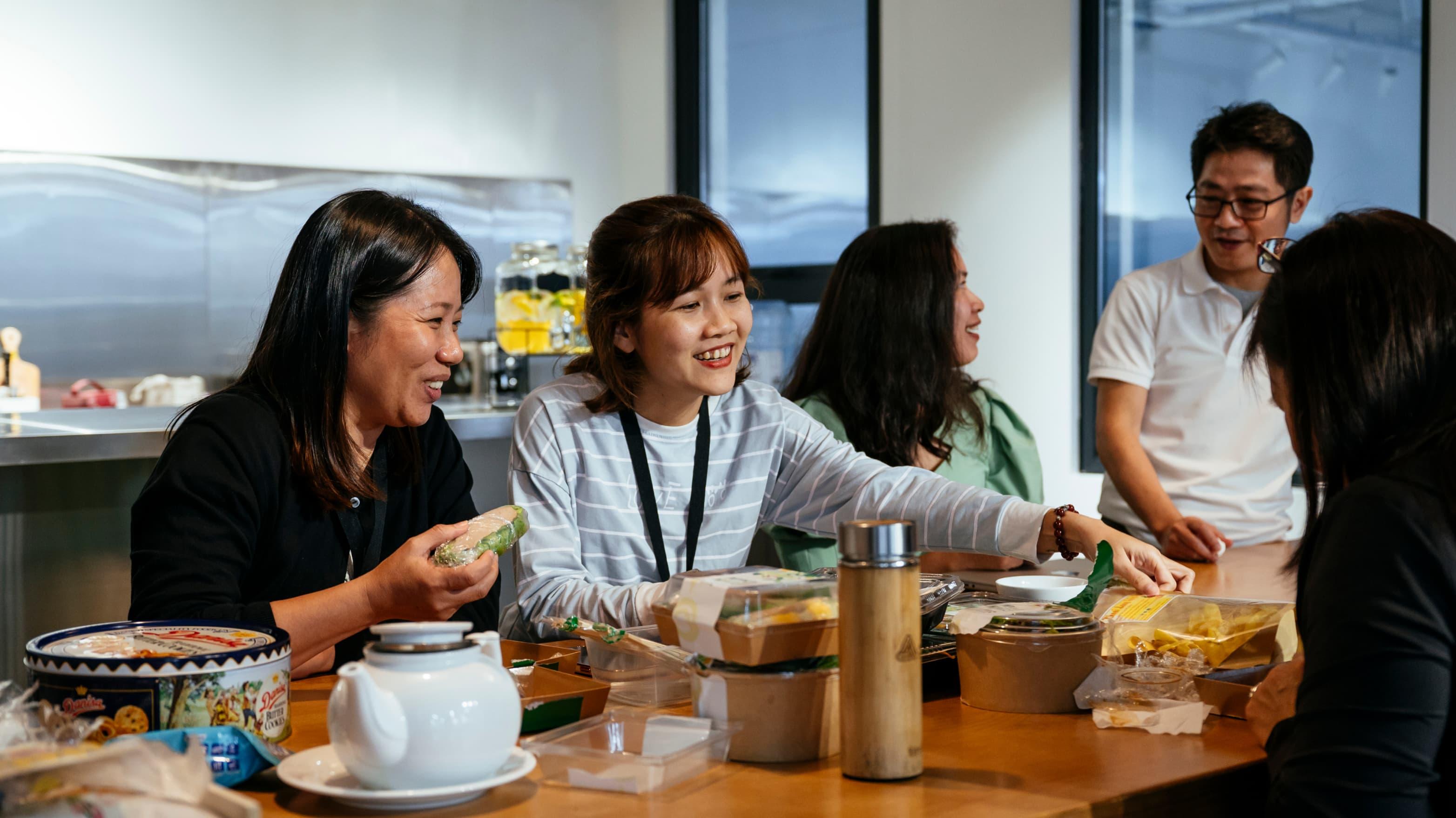 A group of people having lunch together