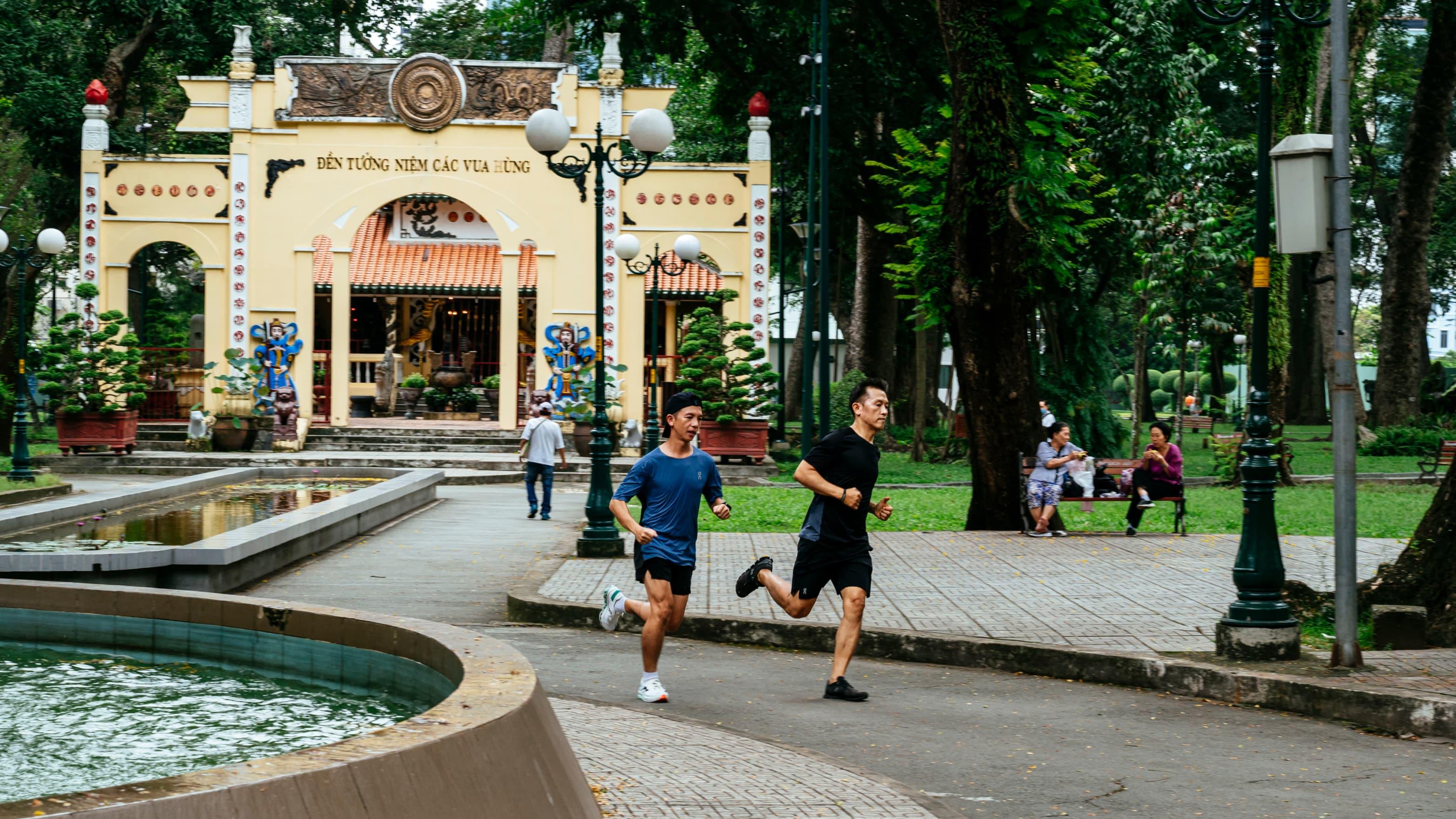 Men run in the park