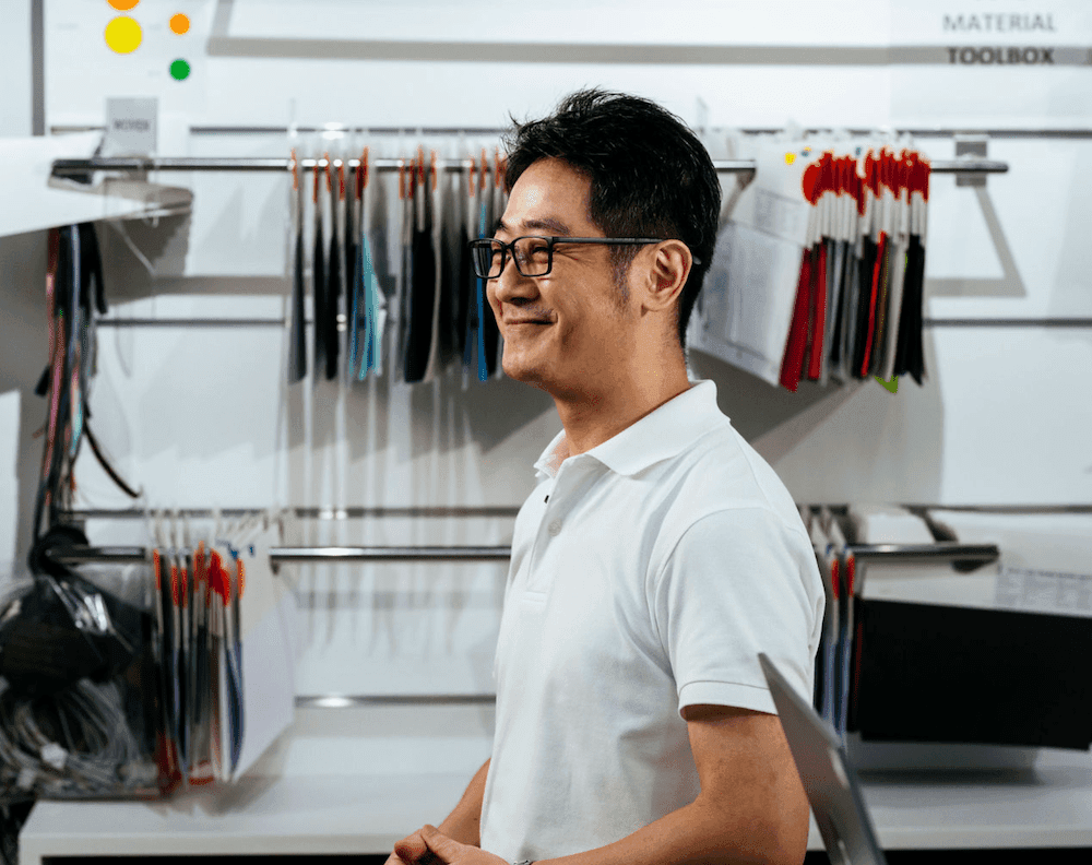Happy man in white top