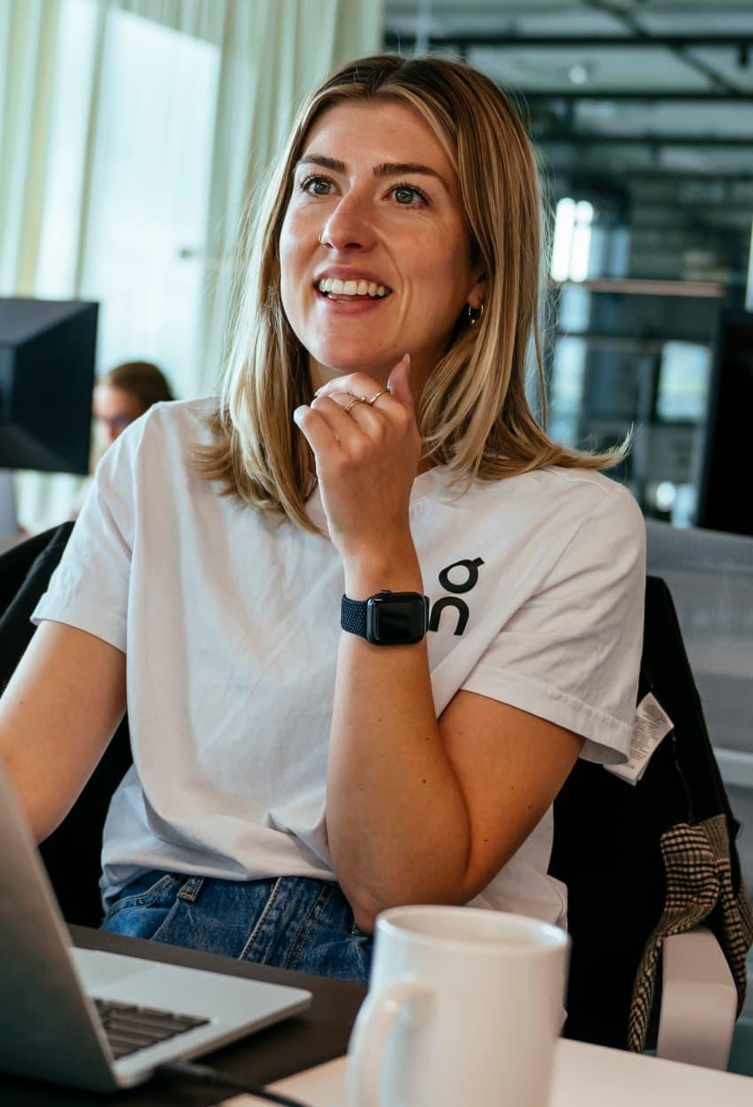 Curious woman smiling