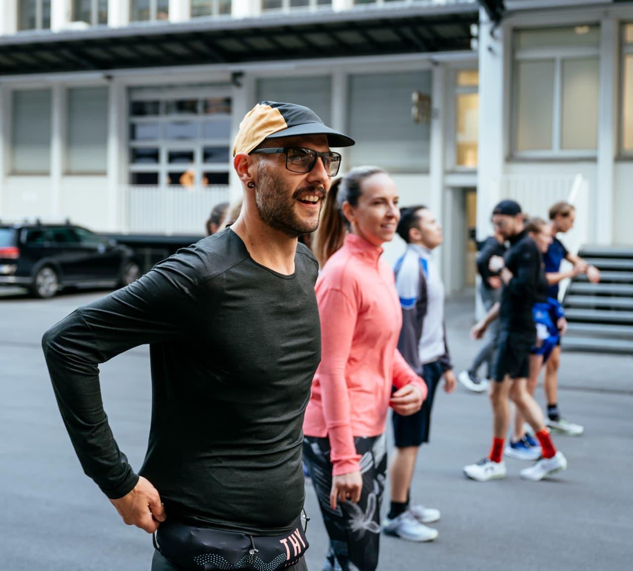 The group of runners prepares for the run
