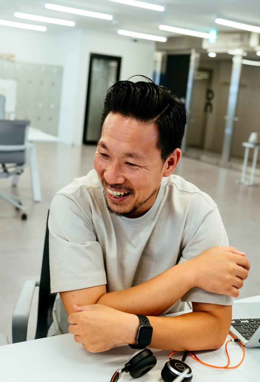 Happy man smiles