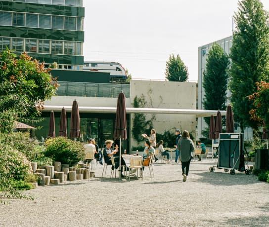 A view of an outside seating area