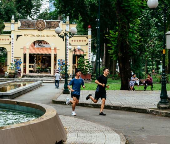 Men run in the park
