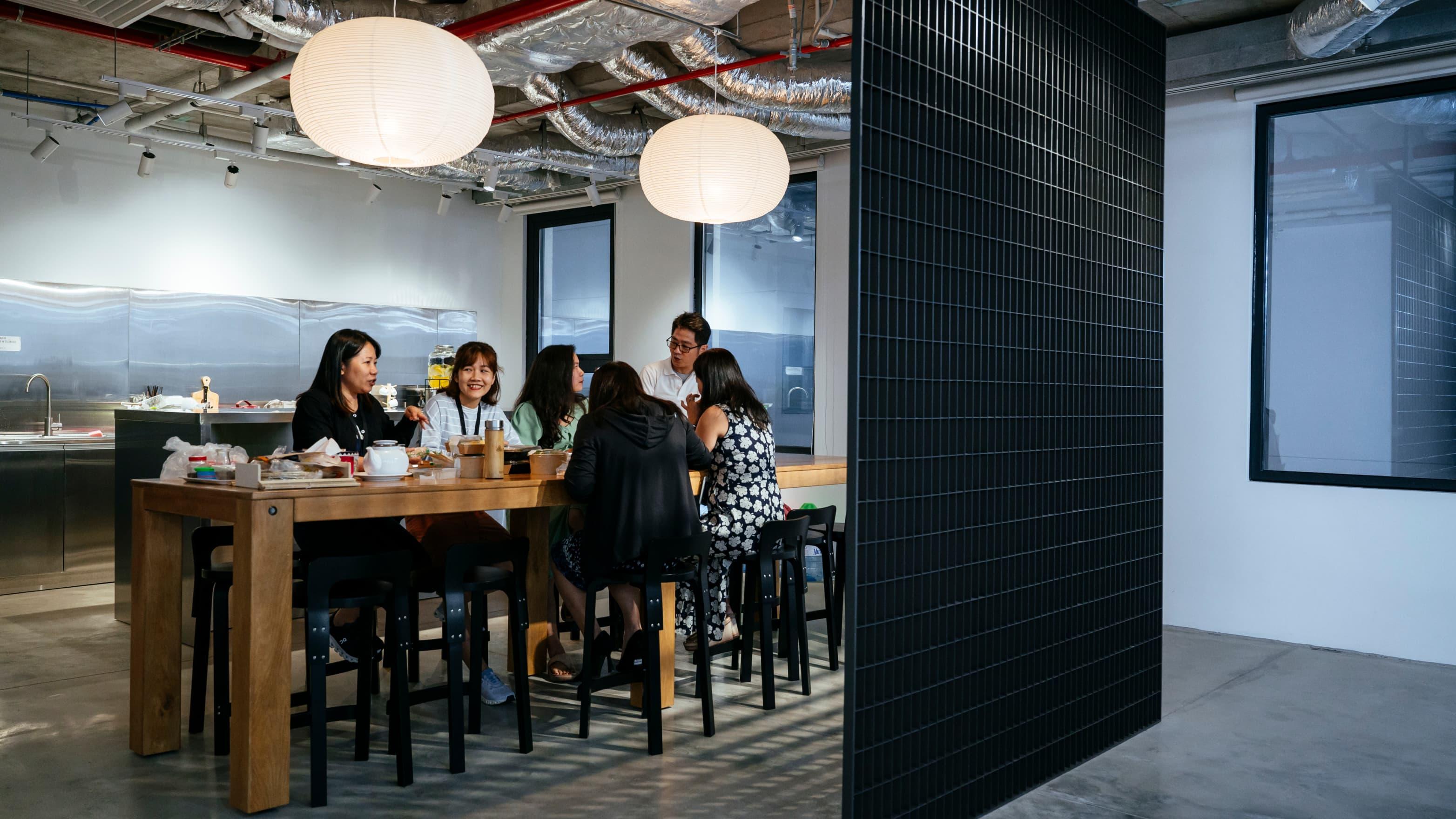 A group of people having lunch together