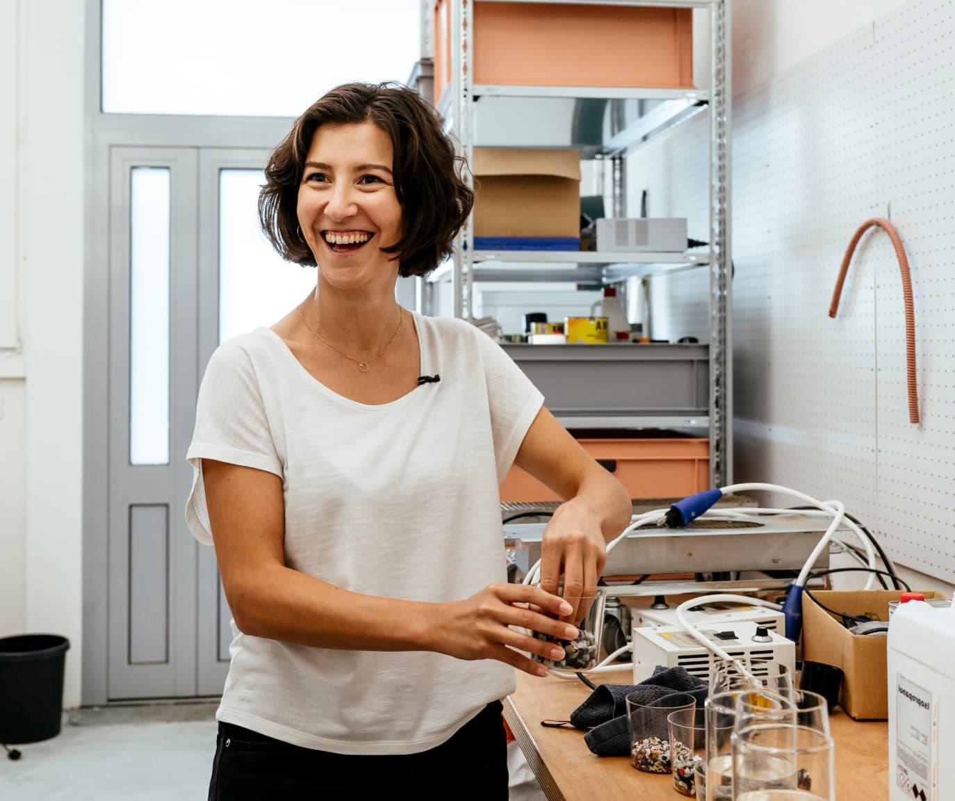 A woman smiling at the camera